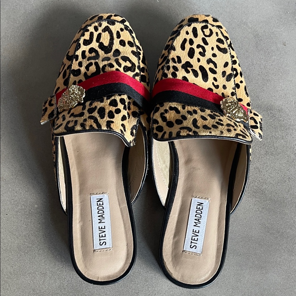 Steve Madden Animal Print Loafers with Red and Black Accents